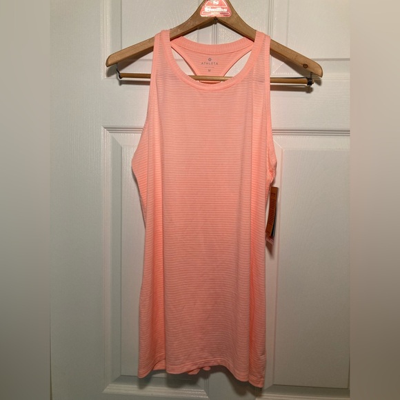 Athleta 🟣 NWT Size Medium High Neck Shadow Stripe Chi Tank in Energetic Peach - Picture 2 of 11